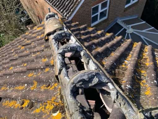 This is a photo of a roof needing repairs in Folkestone Kent by Folkestone Roofing Services